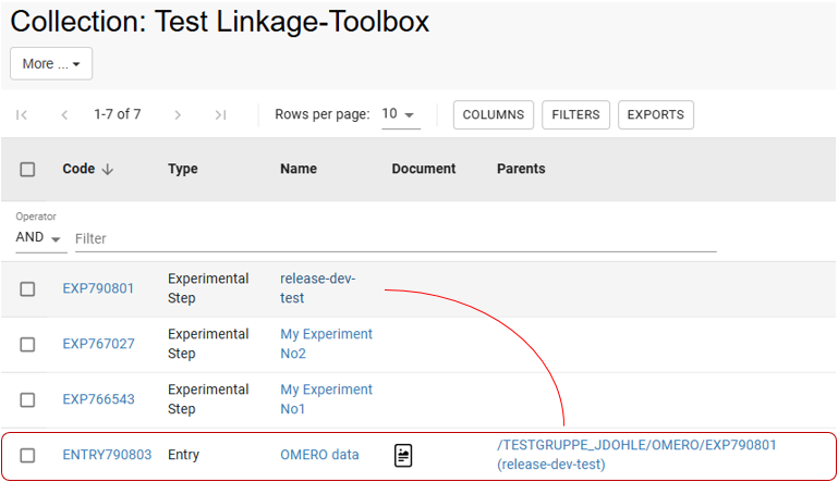 openBIS collection screenshot